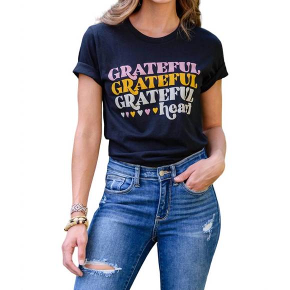 NEW 123 AMORE grateful heart graphic t-shirt in black - Picture 4 of 5